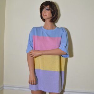 90s Sears Ashley Hall Pastels Colorblock Top Short Sleeves Women Size 1X